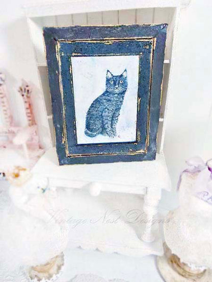 Black Cat No.1:2 Dollhouse Miniature Handmade Wooden Framed Art image 2