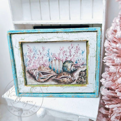 Seashell No.1:1 Dollhouse Miniature Handmade Wooden Framed Art with Additional Frame image 2