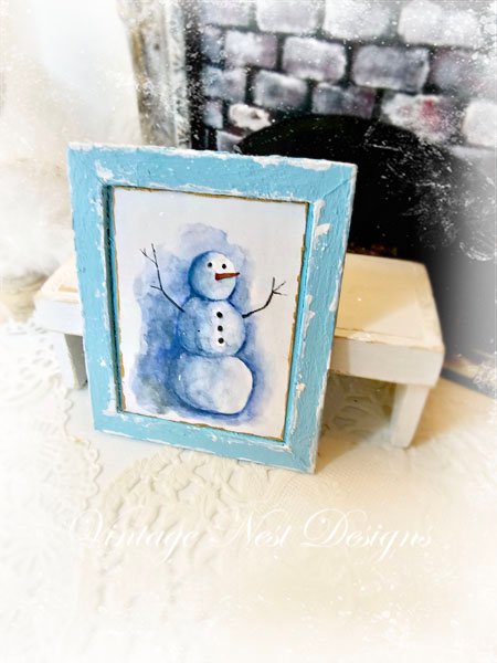 Snowman No.1:1 Dollhouse Miniature Handmade Wooden Framed Art image 1