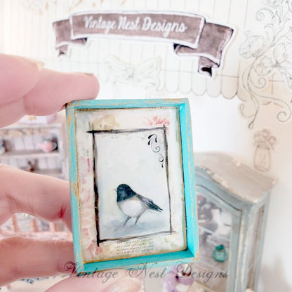 Bird Nest Black Frame No.1:2 Dollhouse Miniature Handmade Wooden Framed Art image 4