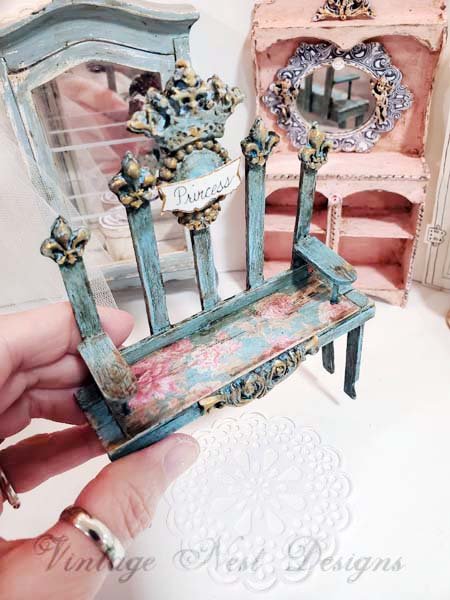 Shabby Princess Teal Bench No.6 Dollhouse Miniature Handmade image 2