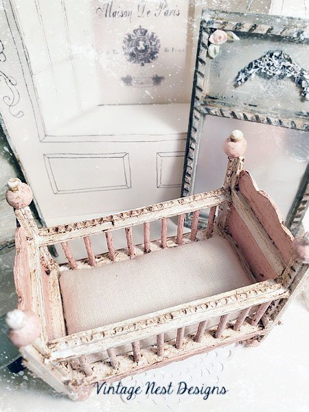Baby Antique Style Crib No.8 Handmade Dollhouse Miniature image 5