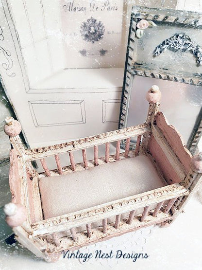 Baby Antique Style Crib No.8 Handmade Dollhouse Miniature image 5