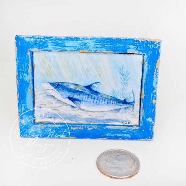 Shark No.1:2 Dollhouse Miniature Handmade Wooden Framed Art image 0