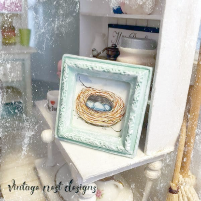 Bird Nest Blue Eggs No.1:1 Dollhouse Miniature Framed Art image 5