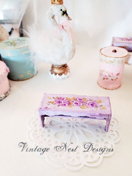 Lavender & Roses Bench No.15 Dollhouse Miniature Handmade image 0