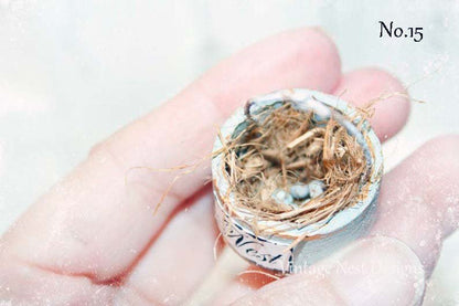 Bird Nest Basket No.15 Dollhouse Miniature Handmade Wooden Framed Art image 3