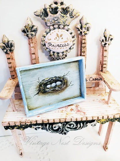 Bird Nest No.13:2 Dollhouse Miniature Handmade Wooden Framed Art image 3