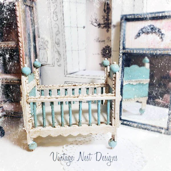 Baby Boy Blue Antique Style Crib No.4 Handmade Dollhouse Miniature image 0