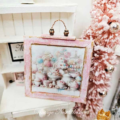 Pastel Sweets No.1:1 Dollhouse Miniature Handmade Wooden Framed Art image 2