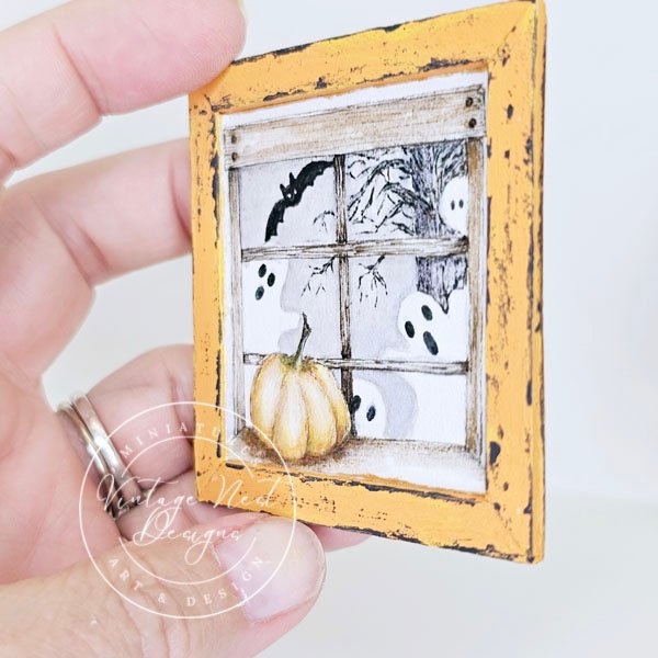 Halloween Ghosts No.1:3 Dollhouse Miniature Handmade Wooden Framed Art image 6