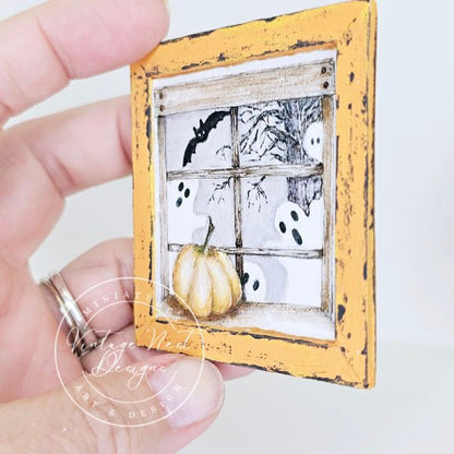 Halloween Ghosts No.1:3 Dollhouse Miniature Handmade Wooden Framed Art image 6
