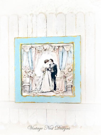 Wedding Couple No.2 Dollhouse Miniature Handmade Framed Art image 0