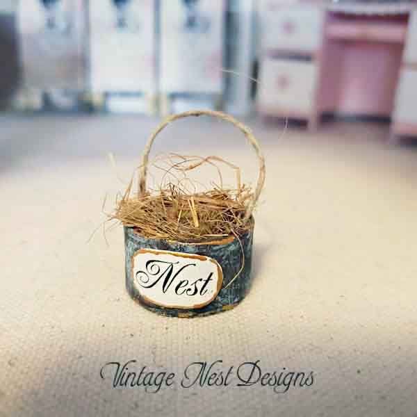 Bird Nest Basket No.4 Dollhouse Miniature Handmade image 0