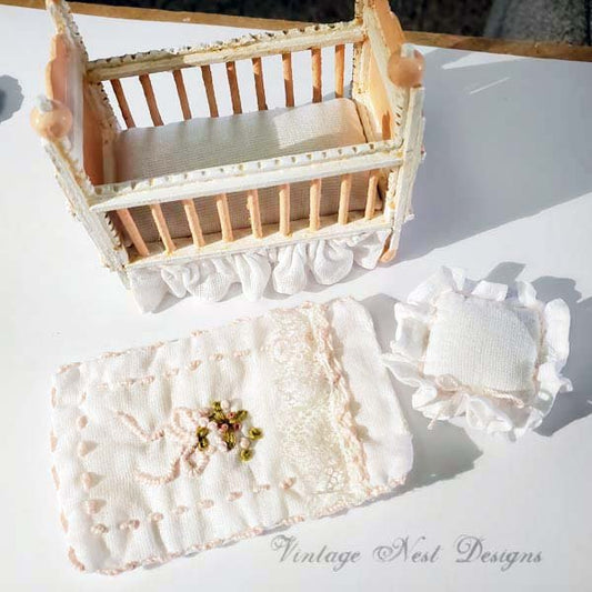 Baby Antique Style Crib No.6 Handmade Dollhouse Miniature image 0
