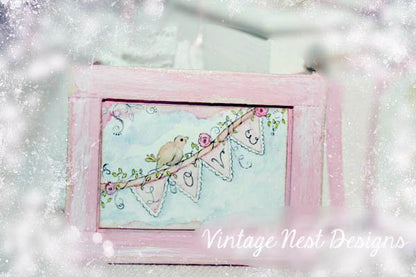 Love Bird No.1:3 Dollhouse Miniature Handmade Framed Wooden Art image 1