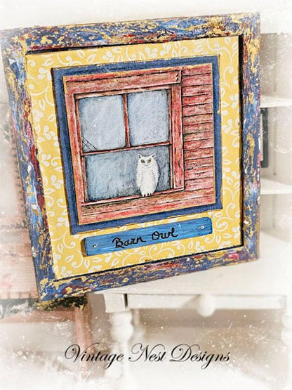 Barn Owl No.1:2 Dollhouse Miniature Handmade Wooden Framed Art image 4