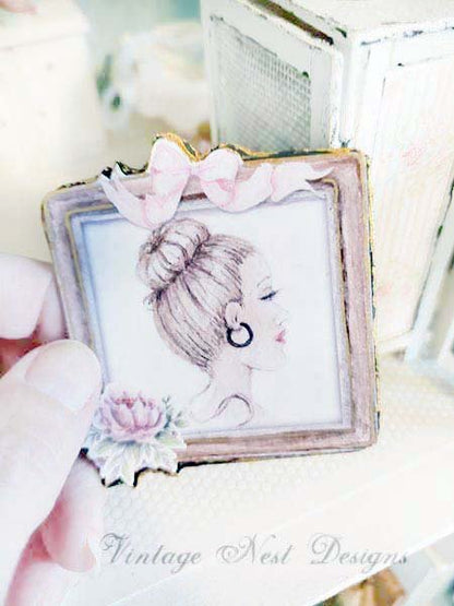 Hello Beautiful No.1:1 Dollhouse Miniature Handmade Framed Art image 3