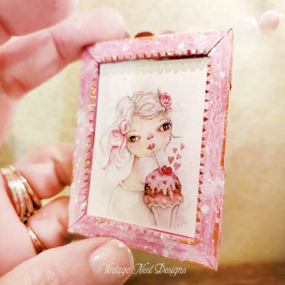 Valentine Girl No.2:1 Dollhouse Miniature Handmade Framed Wooden Art image 2
