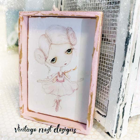 Ballerina No.1:1 Dollhouse Miniature Handmade Wooden Framed Art image 0