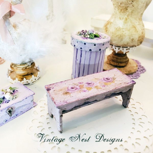Lavender & Roses Bench No.13 Dollhouse Miniature Handmade image 2