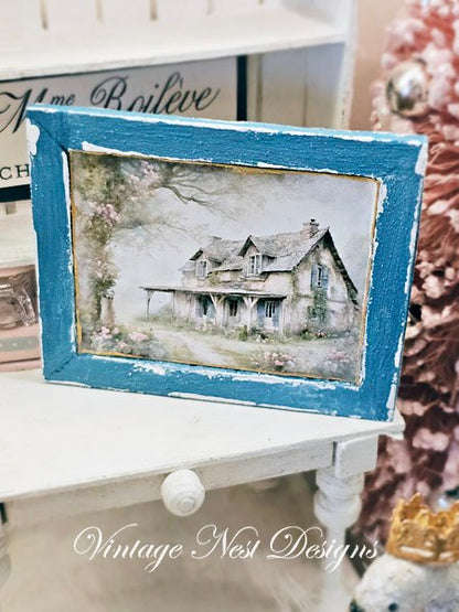Cottage Farmhouse No.21:1 Dollhouse Miniature Handmade Wooden Framed Art image 2