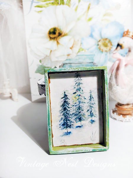 Winter Pines No.1:3 Dollhouse Miniature Handmade Wooden Framed Art image 0