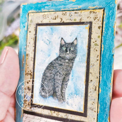 Black Cat No.6:4 Dollhouse Miniature Handmade Wooden Framed Art image 5