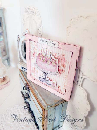 Pink Cake No.12:1 Dollhouse Miniature Handmade Wooden Framed Art image 4
