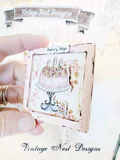 Pink Cake No.12:1 Dollhouse Miniature Handmade Wooden Framed Art image 7