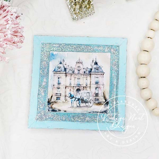 Horse and Carriage No.2:1 Dollhouse Miniature Handmade Wooden Framed Art image 1