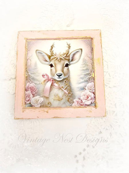 Christmas Doe No.2:1 Dollhouse Miniature Handmade Wooden Framed Art image 3
