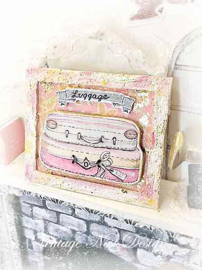 Luggage Suitcase No.38 Dollhouse Miniature Handmade Wooden Framed Art image 1