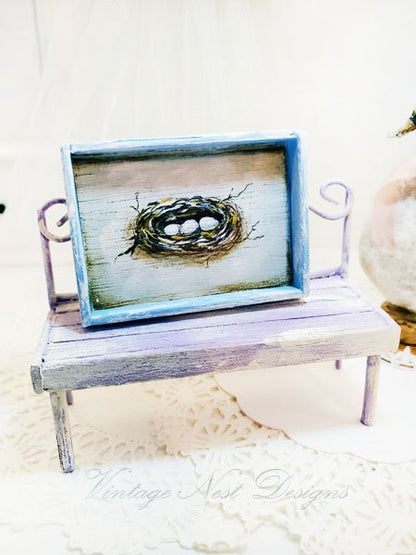 Bird Nest No.13:2 Dollhouse Miniature Handmade Wooden Framed Art image 2