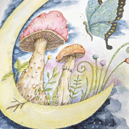 Mushrooms and Butterflies No.1 Original Watercolor Painting image 4