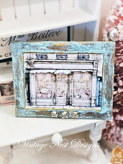 French Dress Shop No.5:1 Dollhouse Miniature Handmade Wooden Framed Art image 1