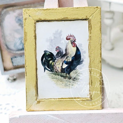 Rooster No.2:4 Dollhouse Miniature Handmade Wooden Framed Art image 7