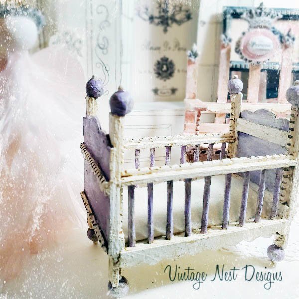 Baby Antique Style Crib No.5 Handmade Dollhouse Miniature image 3