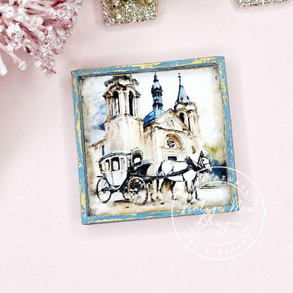 Horse and Carriage No.1:1 Dollhouse Miniature Handmade Wooden Framed Art image 8