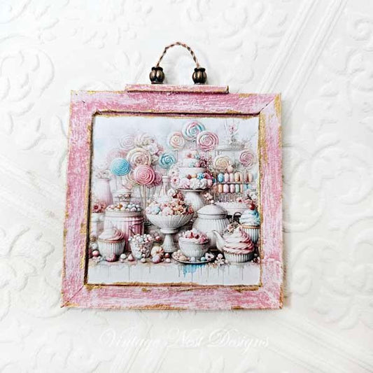 Pastel Sweets No.1:1 Dollhouse Miniature Handmade Wooden Framed Art image 1
