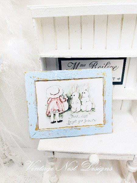 Don't Forget your Baskets No.1:1 Dollhouse Miniature Handmade Wooden Framed Art image 3