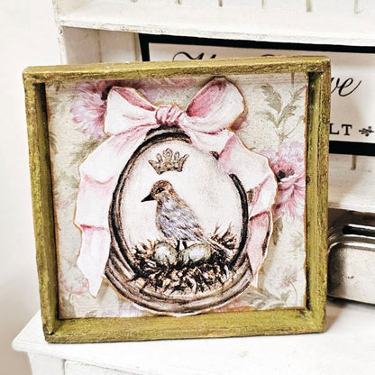 Bird Nest Green Eggs No.1 Dollhouse Miniature Handmade Framed Art image 4
