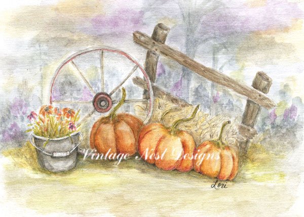 Pumpkin Patch No.3 Digital Prints Watercolor Painting image 1