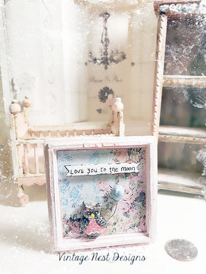 Love You to the Moon Owl No.2 Dollhouse Miniature Handmade image 0
