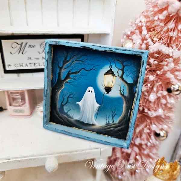 Ghost Lantern No.1:1 Dollhouse Miniature Handmade Wooden Framed Art image 0