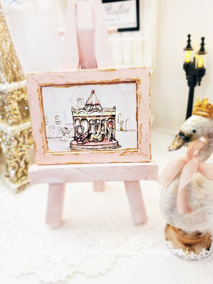 Carousel No.1:1 Handmade Dollhouse Miniature Wooden Framed Art image 0