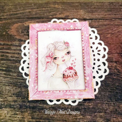 Valentine Girl No.2:1 Dollhouse Miniature Handmade Framed Wooden Art image 1