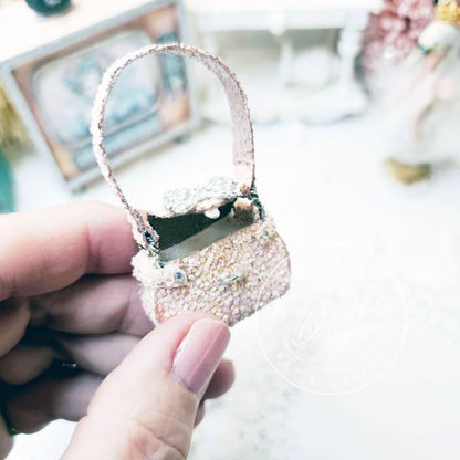 Pink Glittered Purse No.22 Dollhouse Miniature Handmade for Dolls image 2