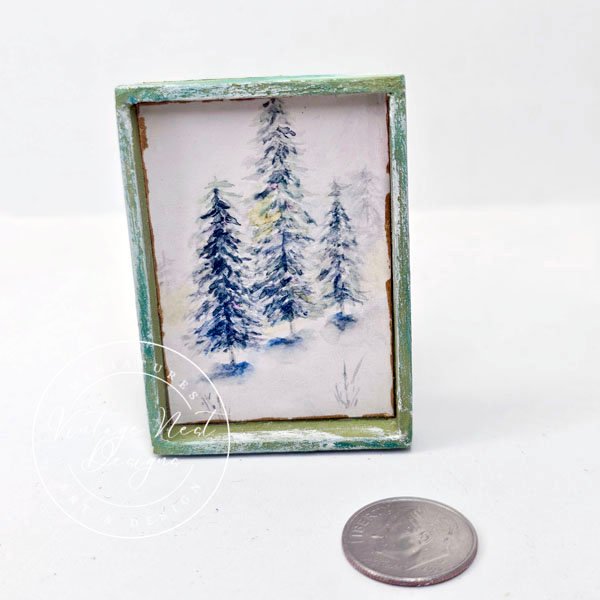Winter Pines No.1:3 Dollhouse Miniature Handmade Wooden Framed Art image 5