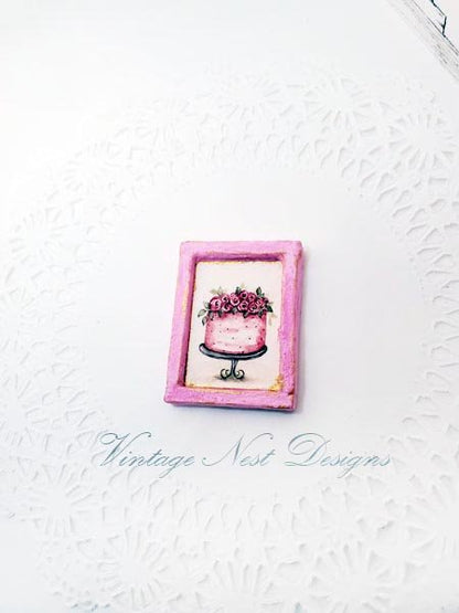 Cake No.7:5 Dollhouse Miniature Handmade Wooden Framed Art image 3